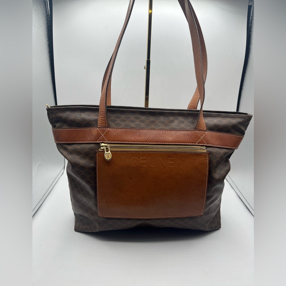 Celine Vintage Macadam canvas and leather Tote Bag